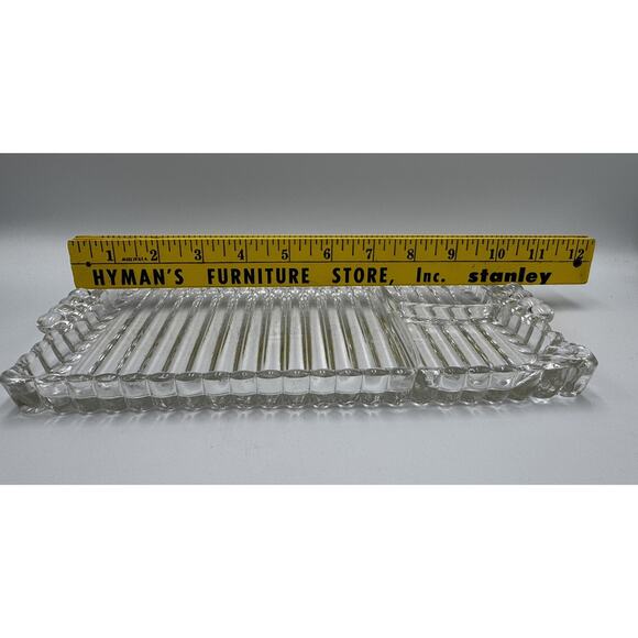 Hazel Atlas Ball & Rib Glass Sip N Smoke Snack Luncheon‎ Tray & Cup Set Of 4